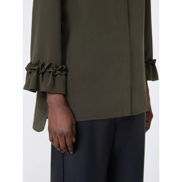 Max Mara Fiabe Silk Crepe de Chine Shirt in Khaki | Shirts | Luxury Shoes 