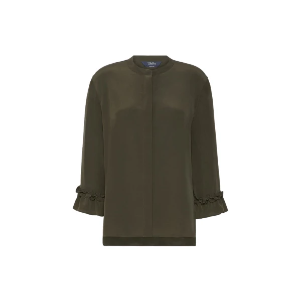 Max Mara Fiabe Silk Crepe de Chine Shirt in Khaki | Shirts | Luxury Shoes 