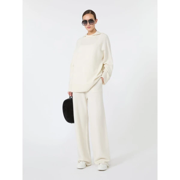Max Mara Fiabe Wide Cashmere Trousers in White | Wide leg pants | Luxury Shoes 
