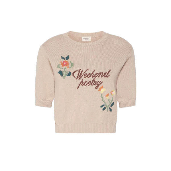Max Mara Fiacre Embroidered Cotton Jumper in Sand | Sweaters | Luxury Shoes 