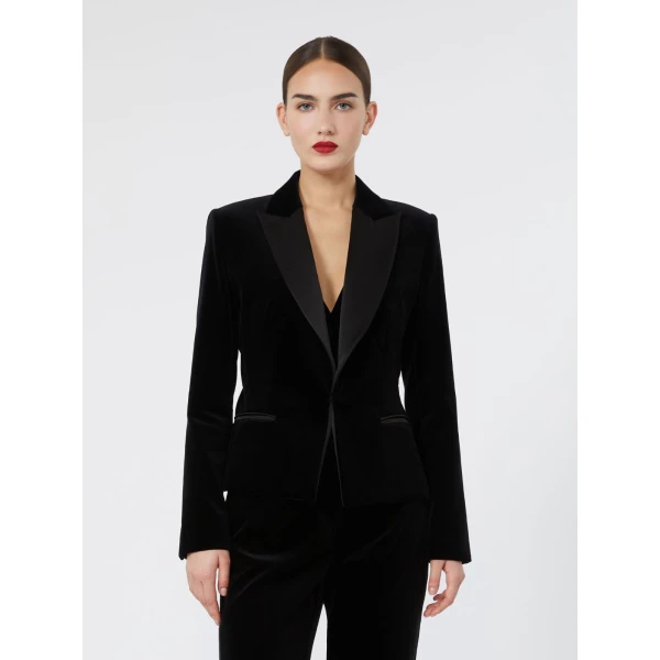 Max Mara Filante Velvet Tuxedo Jacket in Black | Blazers | Luxury Shoes 