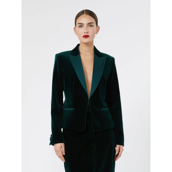 Max Mara Filante Velvet Tuxedo Jacket in Emerald | Blazers | Luxury Shoes 