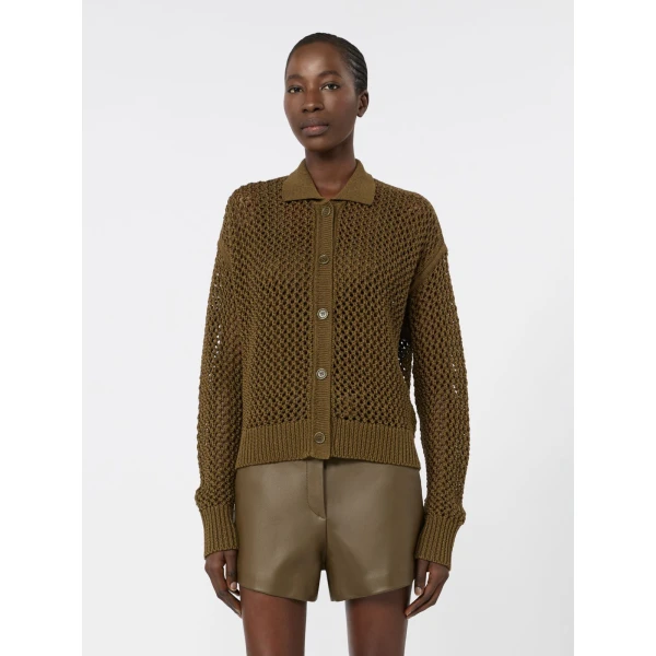 Max Mara Film Cotton Cordonnet Cardigan in Khaki | Cardigan | Luxury Shoes 