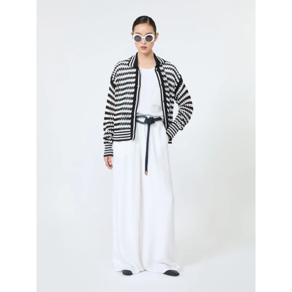 Max Mara Film Cotton Cordonnet Cardigan in White Blue | Cardigan | Luxury Shoes 