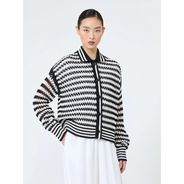 Max Mara Film Cotton Cordonnet Cardigan in White Blue | Cardigan | Luxury Shoes 