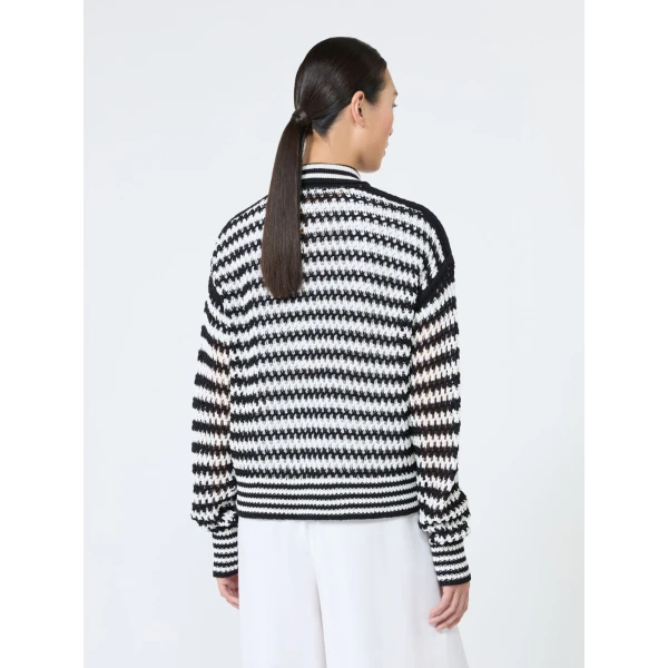 Max Mara Film Cotton Cordonnet Cardigan in White Blue | Cardigan | Luxury Shoes 