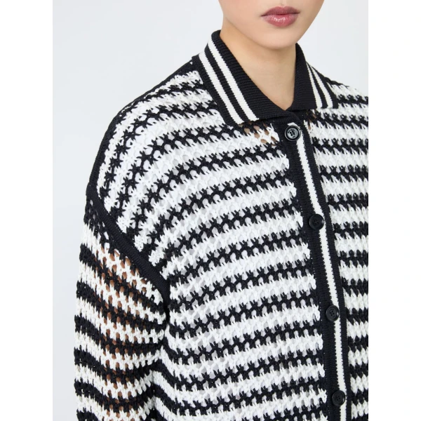 Max Mara Film Cotton Cordonnet Cardigan in White Blue | Cardigan | Luxury Shoes 