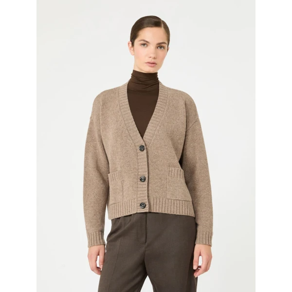 Max Mara Filmato Wool V-Neck Cardigan in Hazelnut Brown | Cardigan | Luxury Shoes 
