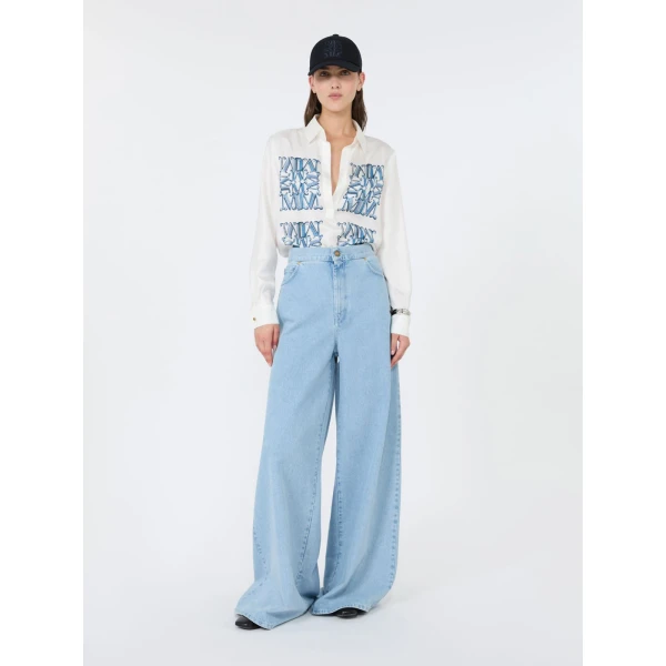 Max Mara Filtro Silk Print Shirt in Ocean Blue | Shirts | Luxury Shoes 