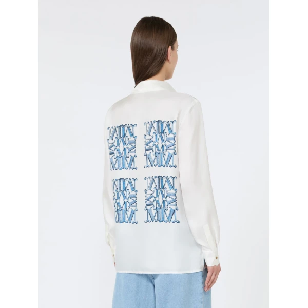 Max Mara Filtro Silk Print Shirt in Ocean Blue | Shirts | Luxury Shoes 