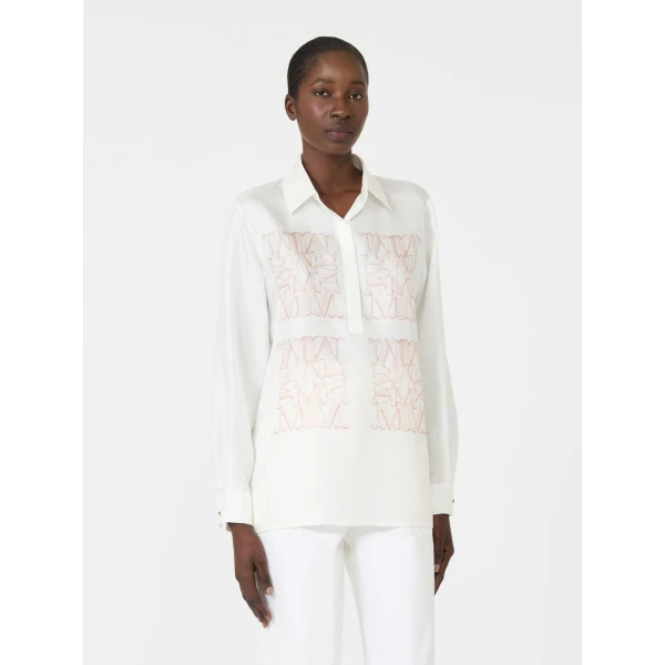 Max Mara Filtro Silk Print Shirt in Powder Pink | Shirts | Luxury Shoes 