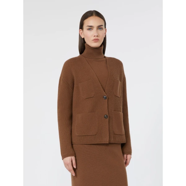 Max Mara Filtro Wool and Cashmere Cardigan in Tobacco | Cardigan | Luxury Shoes 
