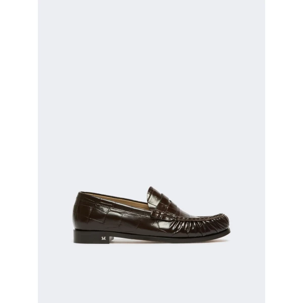 Max Mara Fingere Crocodile-Print Leather Loafers in Chocolate | Loafers | Luxury Shoes 