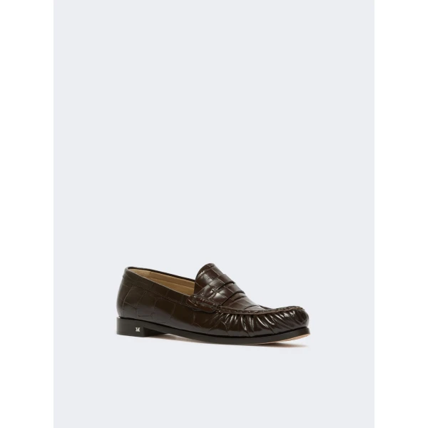 Max Mara Fingere Crocodile-Print Leather Loafers in Chocolate | Loafers | Luxury Shoes 