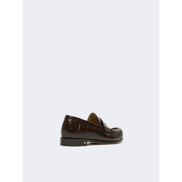 Max Mara Fingere Crocodile-Print Leather Loafers in Chocolate | Loafers | Luxury Shoes 