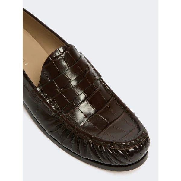 Max Mara Fingere Crocodile-Print Leather Loafers in Chocolate | Loafers | Luxury Shoes 