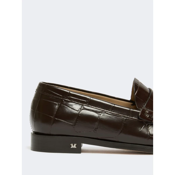 Max Mara Fingere Crocodile-Print Leather Loafers in Chocolate | Loafers | Luxury Shoes 
