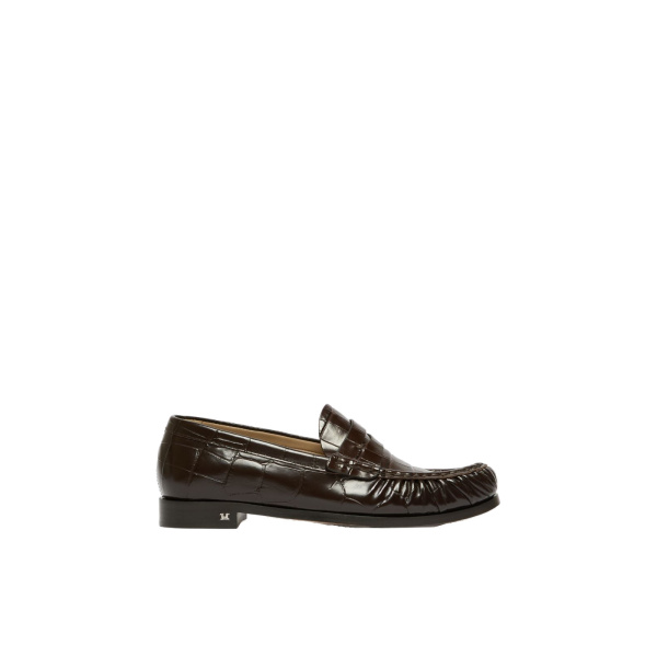 Max Mara Fingere Crocodile-Print Leather Loafers in Chocolate | Loafers | Luxury Shoes 