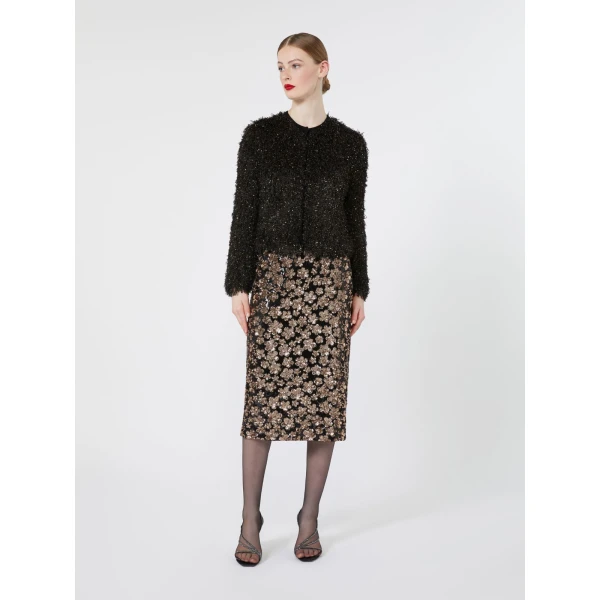 Max Mara Finito Embroidered Tulle Pencil Skirt in Bronze | Pencil Skirts | Luxury Shoes 