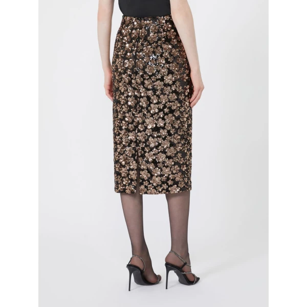Max Mara Finito Embroidered Tulle Pencil Skirt in Bronze | Pencil Skirts | Luxury Shoes 