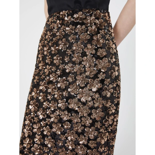 Max Mara Finito Embroidered Tulle Pencil Skirt in Bronze | Pencil Skirts | Luxury Shoes 