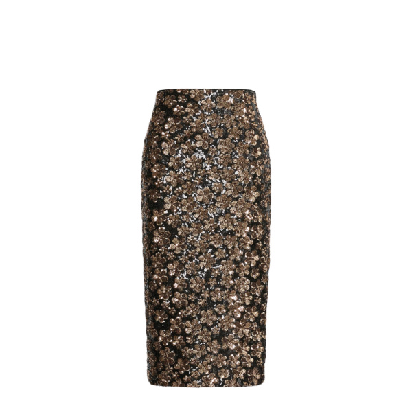 Max Mara Finito Embroidered Tulle Pencil Skirt in Bronze | Pencil Skirts | Luxury Shoes 