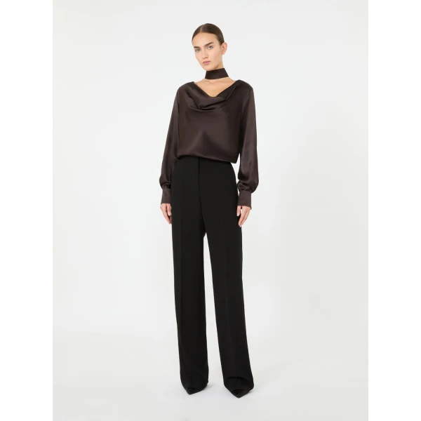 Max Mara Fiocchi Silk Satin Blouse in Dark Brown | Blouse | Luxury Shoes 