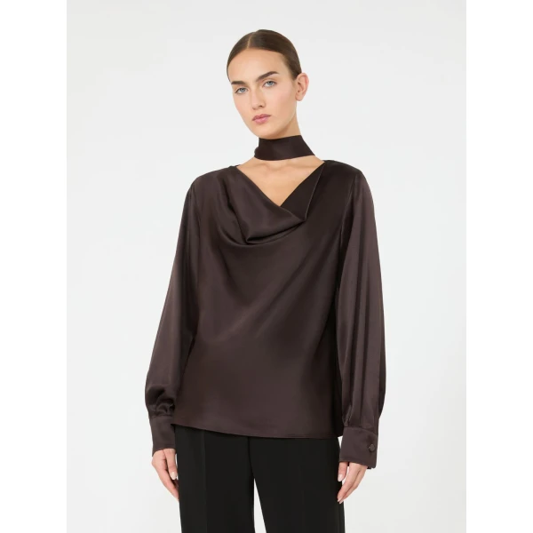 Max Mara Fiocchi Silk Satin Blouse in Dark Brown | Blouse | Luxury Shoes 