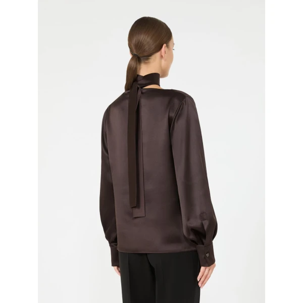 Max Mara Fiocchi Silk Satin Blouse in Dark Brown | Blouse | Luxury Shoes 