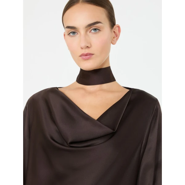 Max Mara Fiocchi Silk Satin Blouse in Dark Brown | Blouse | Luxury Shoes 