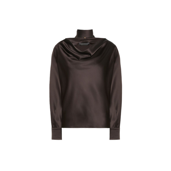 Max Mara Fiocchi Silk Satin Blouse in Dark Brown | Blouse | Luxury Shoes 