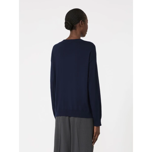 Max Mara Fiocchi Wool and Cashmere V Neck Jumper in Navy | Sweaters | Luxury Shoes 