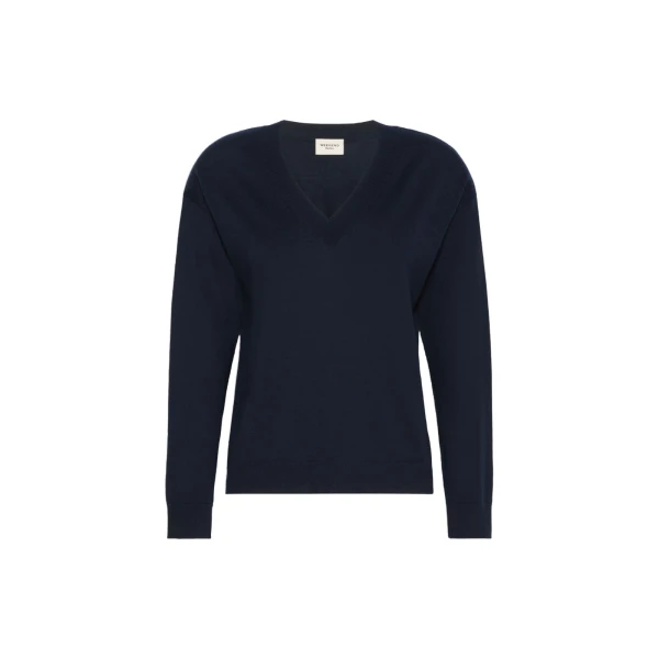 Max Mara Fiocchi Wool and Cashmere V Neck Jumper in Navy | Sweaters | Luxury Shoes 