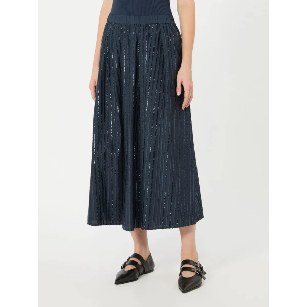 Max Mara Fiordi Sequin-Embroidered Cotton Skirt in Navy | Maxi Skirts | Luxury Shoes 