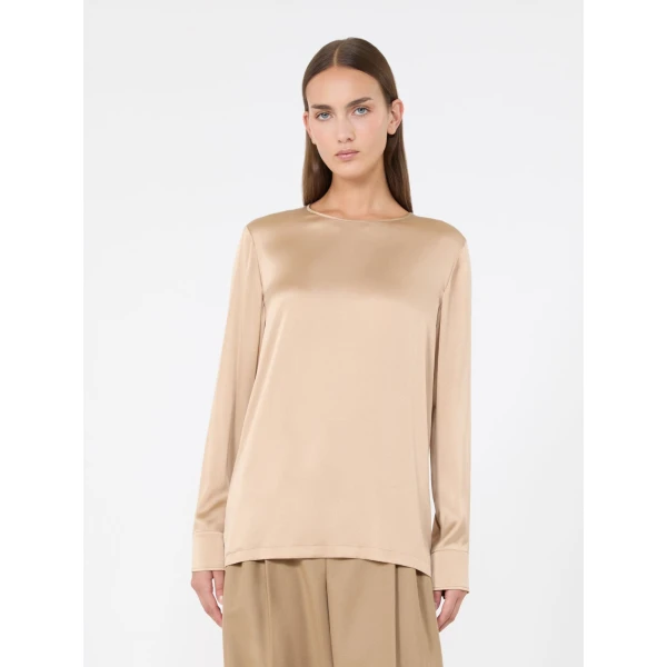 Max Mara Fiordi Silk Satin Blouse in Camel | Blouse | Luxury Shoes 