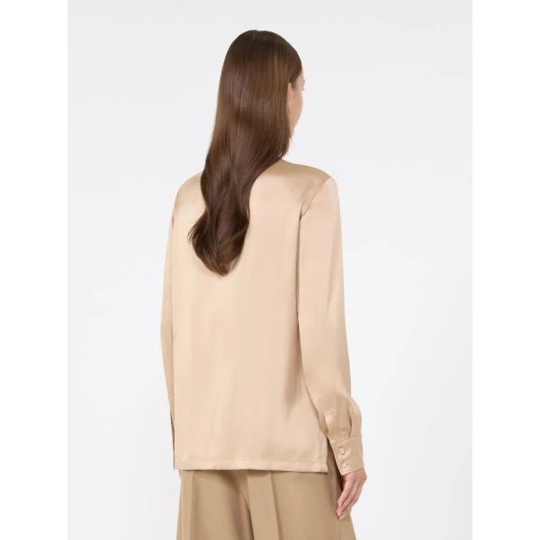 Max Mara Fiordi Silk Satin Blouse in Camel | Blouse | Luxury Shoes 