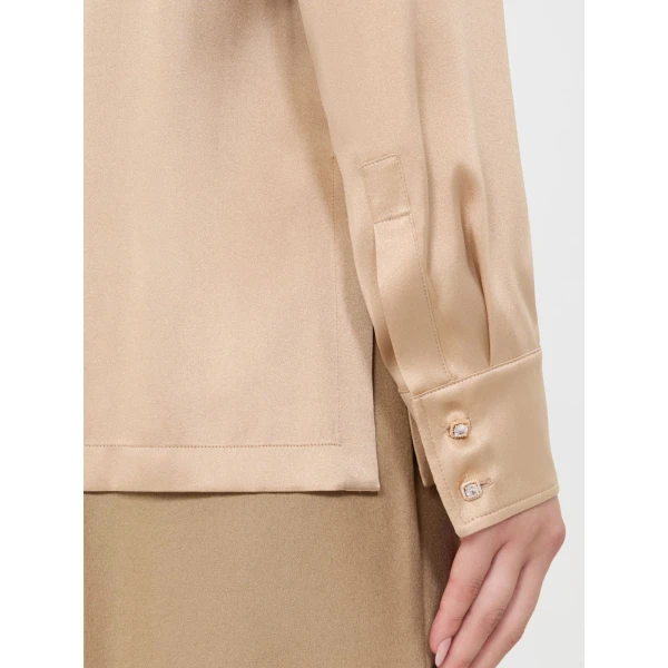Max Mara Fiordi Silk Satin Blouse in Camel | Blouse | Luxury Shoes 