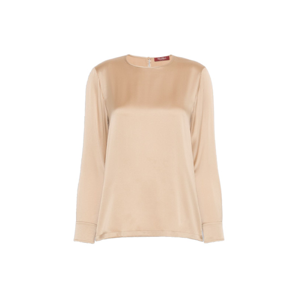 Max Mara Fiordi Silk Satin Blouse in Camel | Blouse | Luxury Shoes 