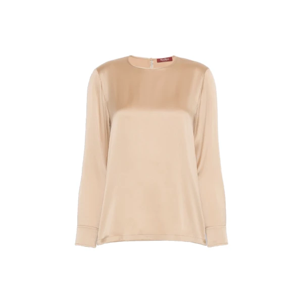 Max Mara Fiordi Silk Satin Blouse in Camel | Blouse | Luxury Shoes 