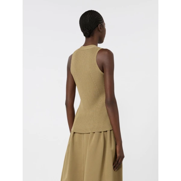 Max Mara Fiorire Cotton and Viscose Gilet in Khaki | Sweaters | Luxury Shoes 