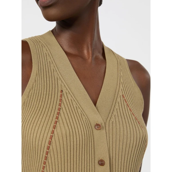 Max Mara Fiorire Cotton and Viscose Gilet in Khaki | Sweaters | Luxury Shoes 