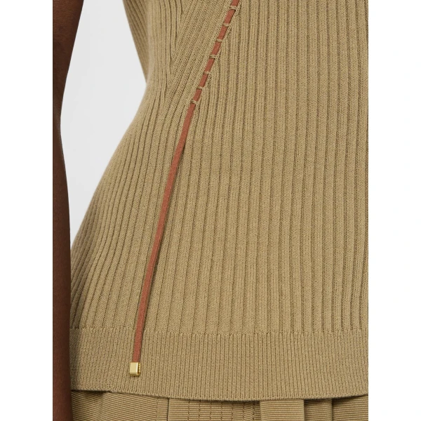Max Mara Fiorire Cotton and Viscose Gilet in Khaki | Sweaters | Luxury Shoes 