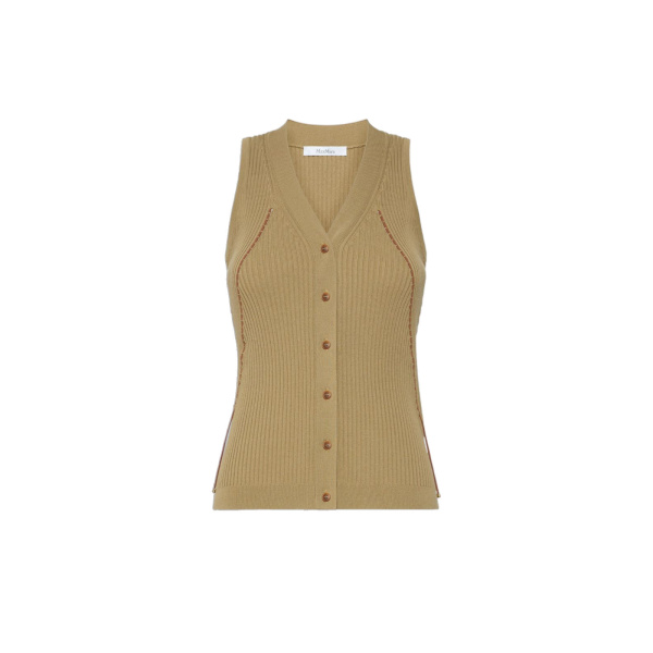 Max Mara Fiorire Cotton and Viscose Gilet in Khaki | Sweaters | Luxury Shoes 