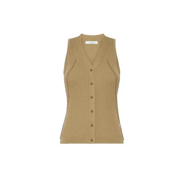Max Mara Fiorire Cotton and Viscose Gilet in Khaki | Sweaters | Luxury Shoes 