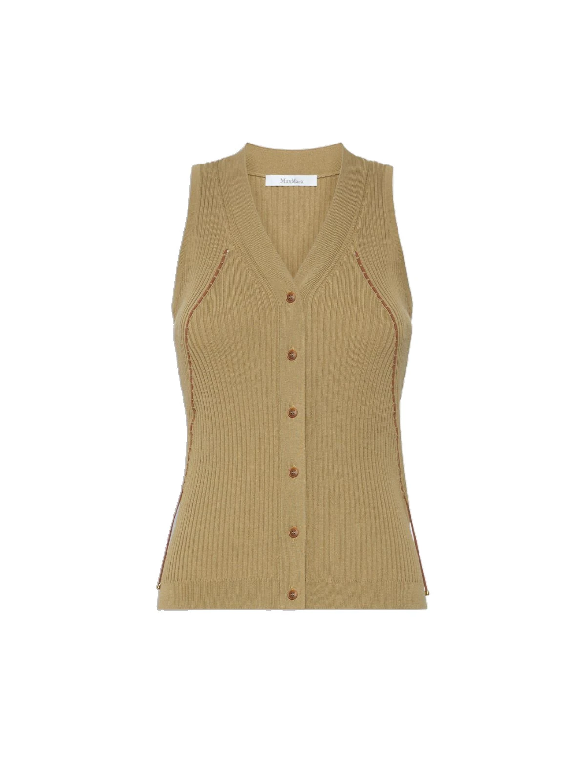 Max Mara Fiorire Cotton and Viscose Gilet in Khaki Max Mara Fiorire Cotton and Viscose Gilet in Khaki | Sweaters | Luxury Shoes