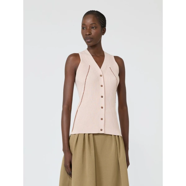 Max Mara Fiorire Cotton and Viscose Gilet in Pink | Sweaters | Luxury Shoes 