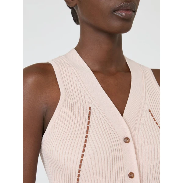 Max Mara Fiorire Cotton and Viscose Gilet in Pink | Sweaters | Luxury Shoes 