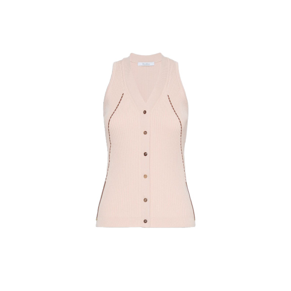 Max Mara Fiorire Cotton and Viscose Gilet in Pink | Sweaters | Luxury Shoes 