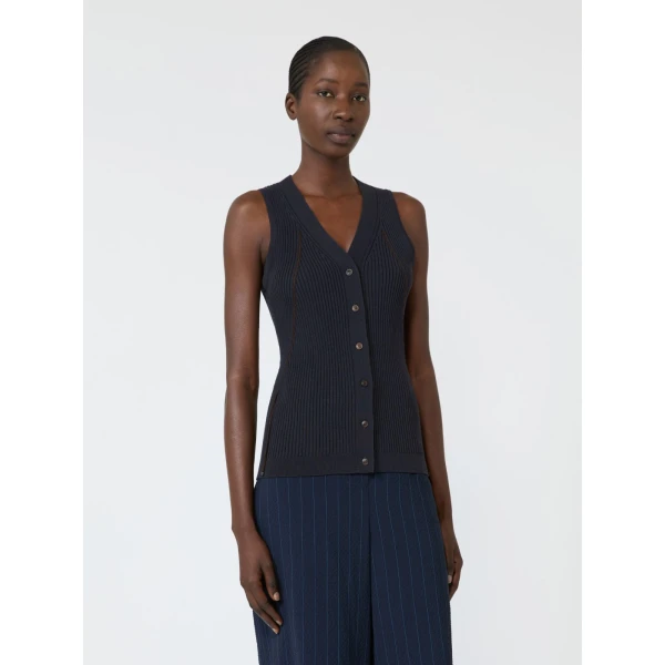 Max Mara Fiorire Cotton and Viscose Gilet in Ultramarine | Sweaters | Luxury Shoes 