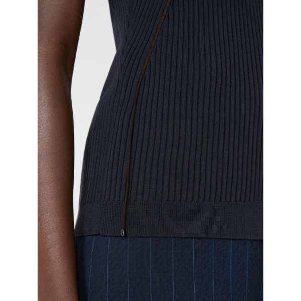 Max Mara Fiorire Cotton and Viscose Gilet in Ultramarine | Sweaters | Luxury Shoes 